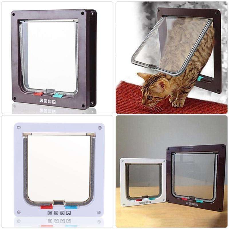 Pet Door 4 Ways Lockable Security Flap Door for Dog Cat Kitten Wall Mount Door Animal Small Pet C...