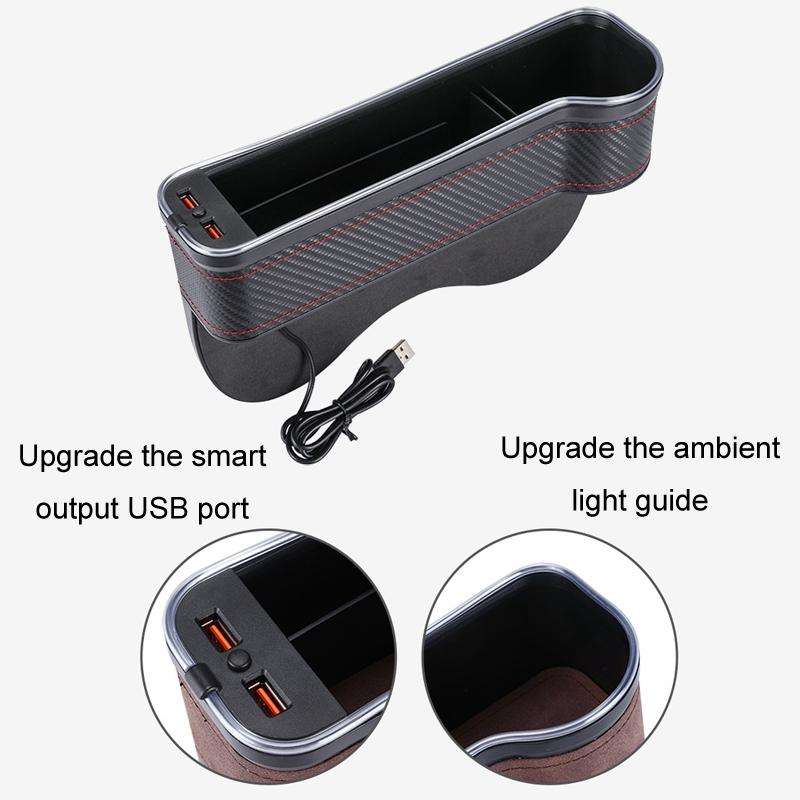 Car Central Control Seat Gap Storage Box with Dual USB Ambient Lights, Color: Suede Khaki Co-pilot