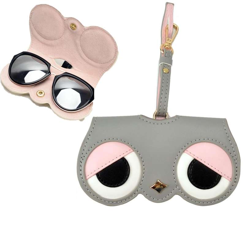 Cute And Funny PU Sunglasses Case Portable Glasses Case With Hanging Buckle, Colour: Mengbao (Gra...