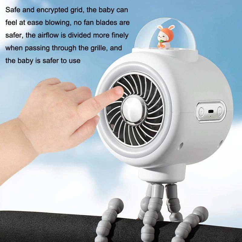 Baby Stroller Fan Home Mute Outdoor Cooling Portable Rabbit Octopus Fan Without Shake Head (Pink)