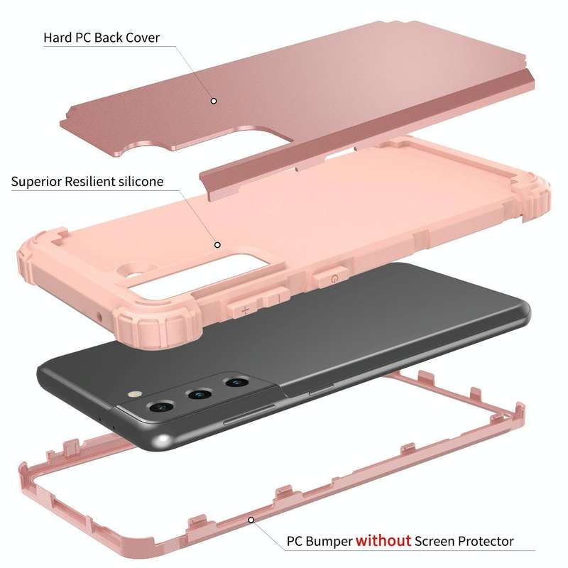 For Samsung Galaxy S21 Ultra 5G 3 in 1 Shockproof PC + Silicone Protective Case(Rose Gold)