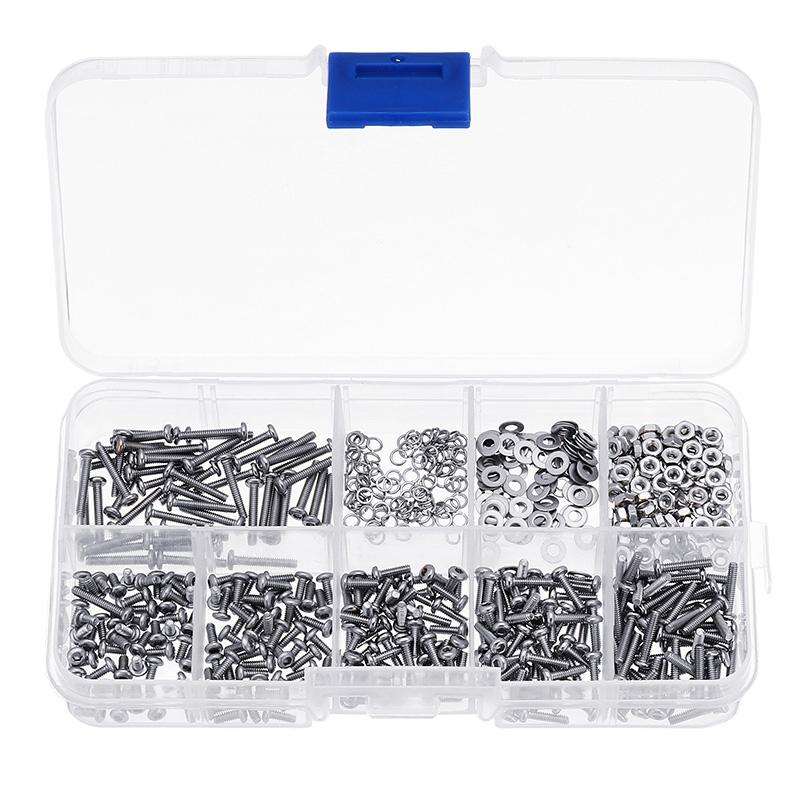 600 PCS M2 304 Stainless Steel Hex Socket Flat Head Screw Washer Nut Kit