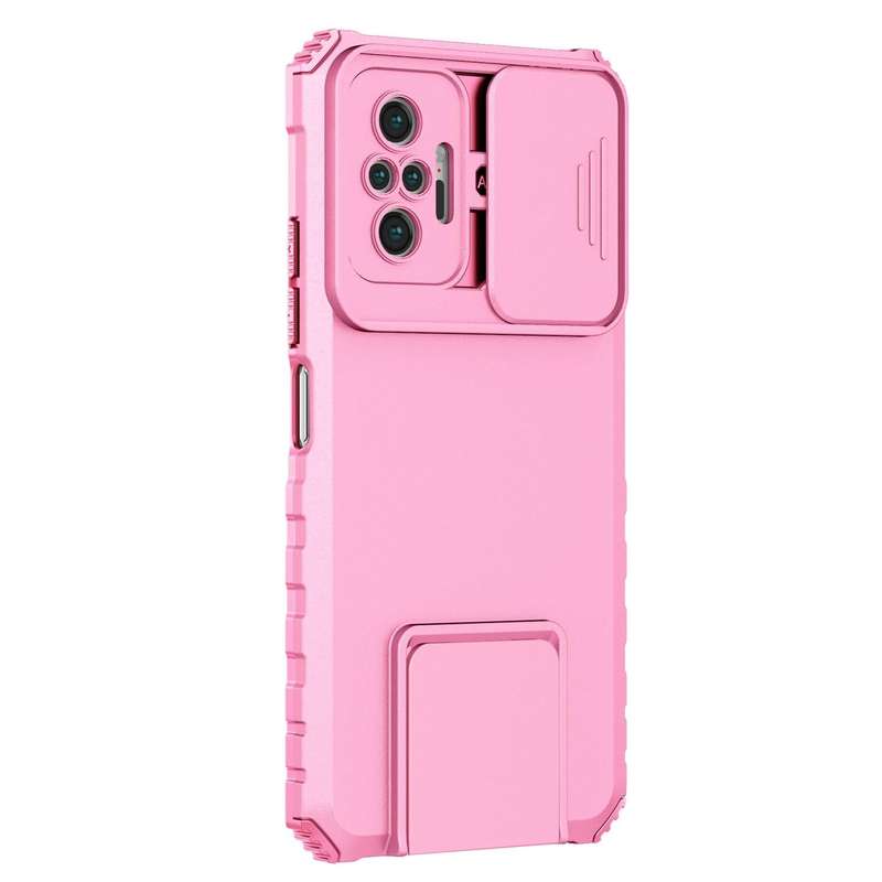For Xiaomi Redmi Note 10 Pro 4G Stereoscopic Holder Sliding Camshield Phone Case(Pink)