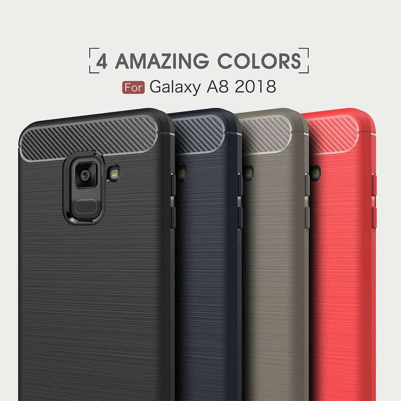 For Galaxy A8 (2018) Brushed Texture Carbon Fiber Shockproof TPU Protective Back Case (Black)