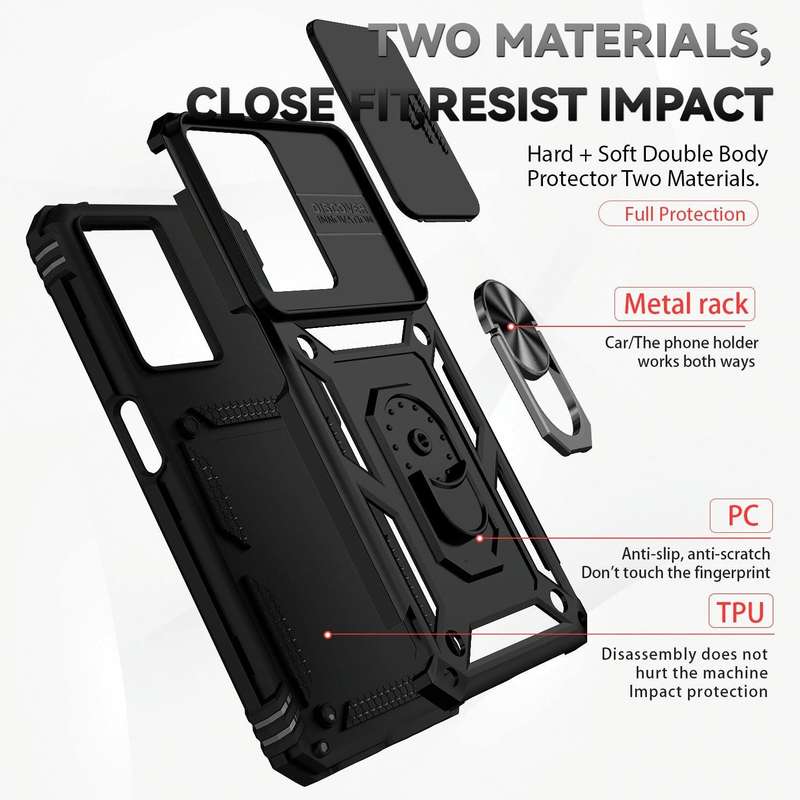 For OPPO A57 Sliding Camshield Holder Phone Case(Black)