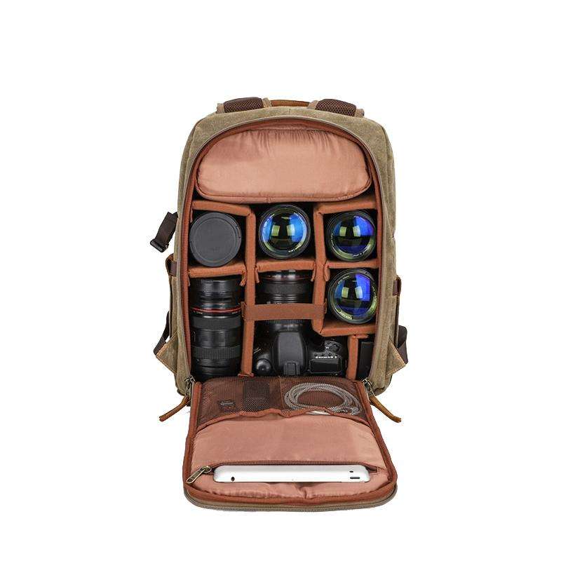 D1383 Outdoor SLR Digital Camera Backpack Waterproof Batik Canvas Camera Bag(Khaki)