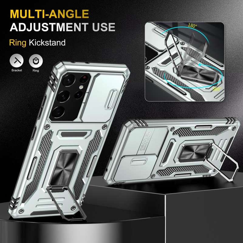 For Samsung Galaxy S21 Ultra 5G Armor PC + TPU Camera Shield Phone Case(Grey)