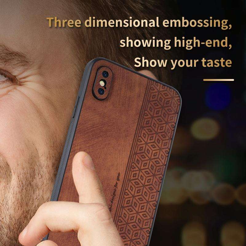 For iPhone X / XS AZNS 3D Embossed Skin Feel Phone Case(Brown)
