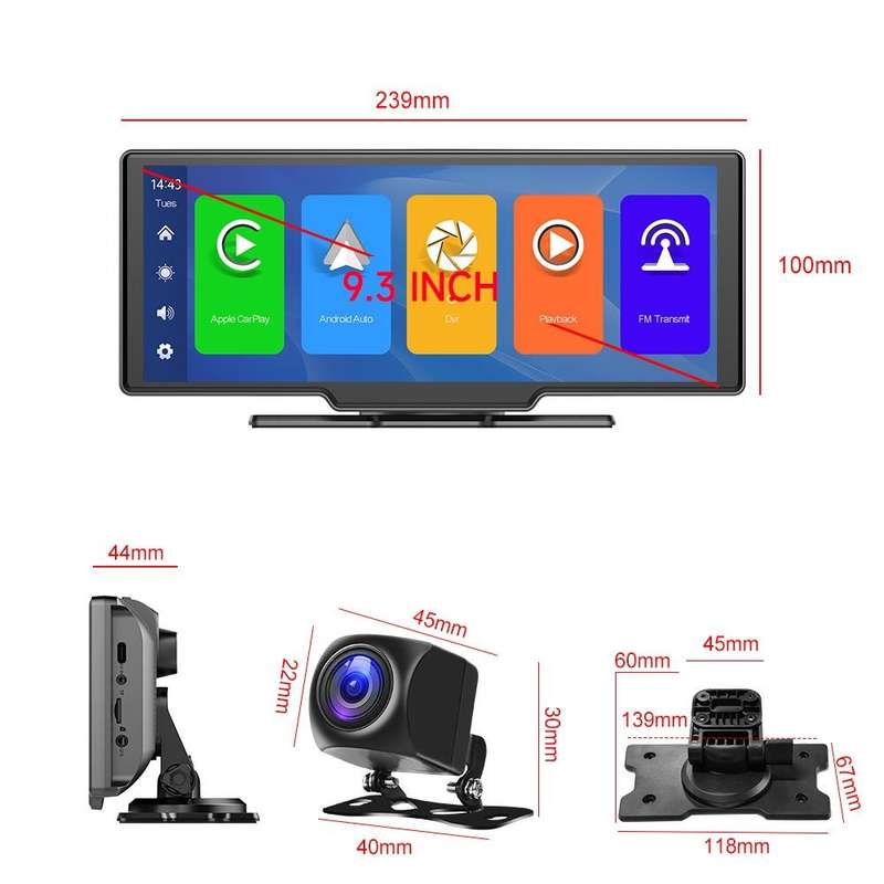 A3073 HD Wired 9.3 Inch 1 To 1 Smart Player With Wireless Carplay Two-way Video Split-screen Disp...