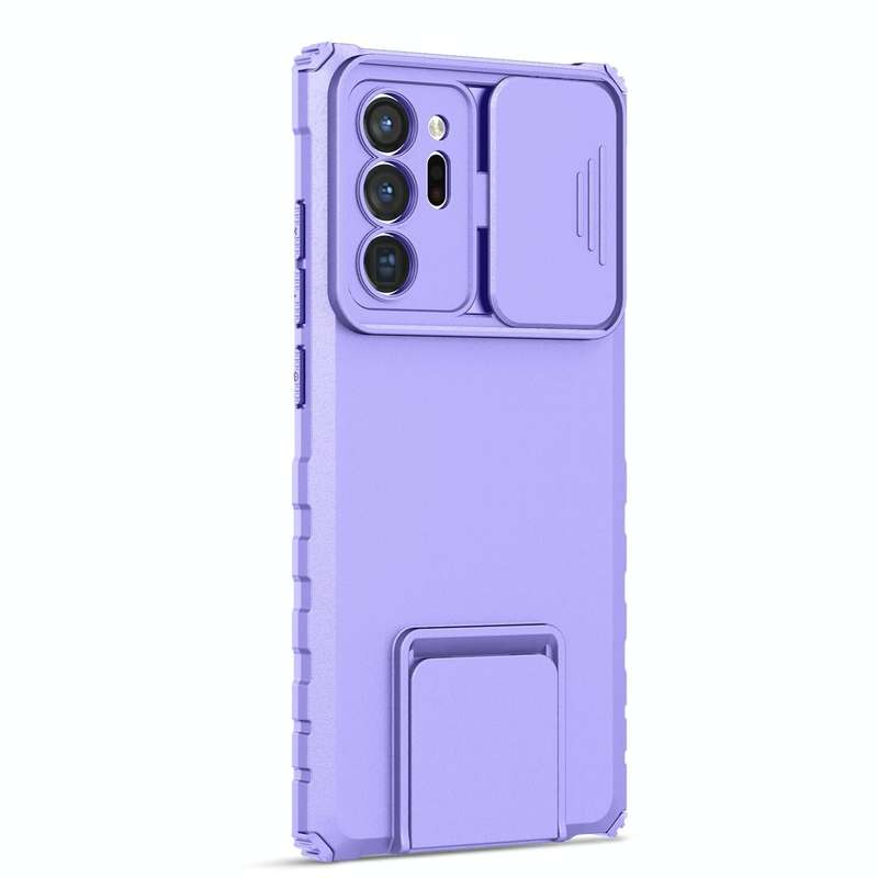 For Samsung Galaxy Note20 Ultra Stereoscopic Holder Sliding Camshield Phone Case(Purple)