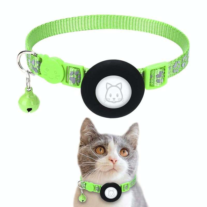 Pet Cat Reflective Collar with Bell for Airtag Tracker(Light Green)