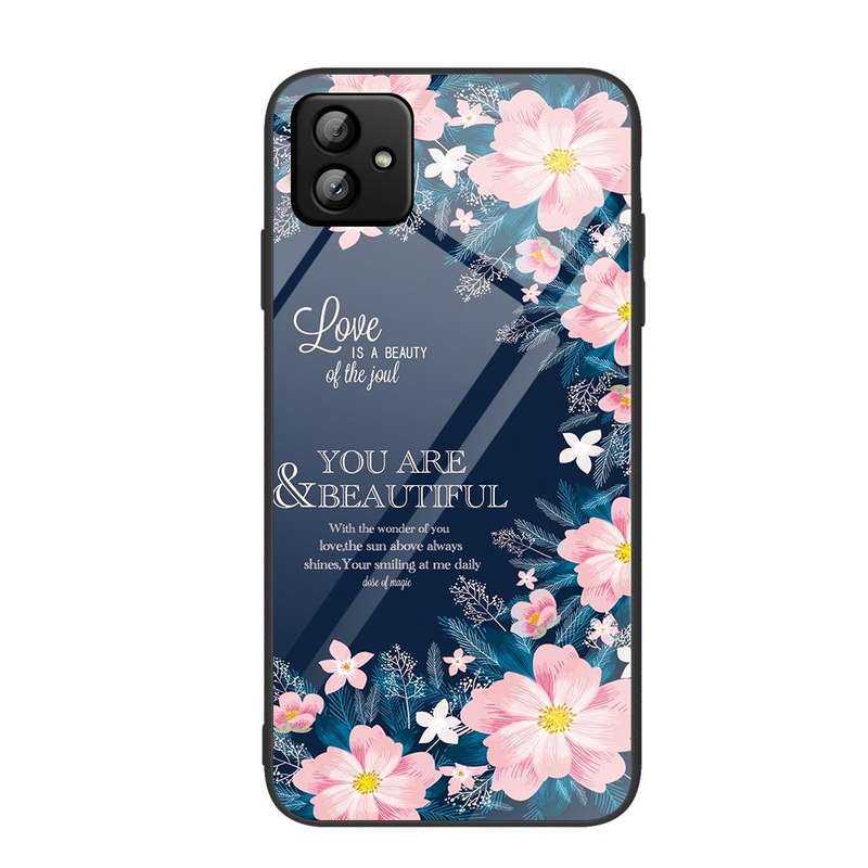 For Samsung Galaxy A04 Colorful Painted Glass Phone Case(Flower)