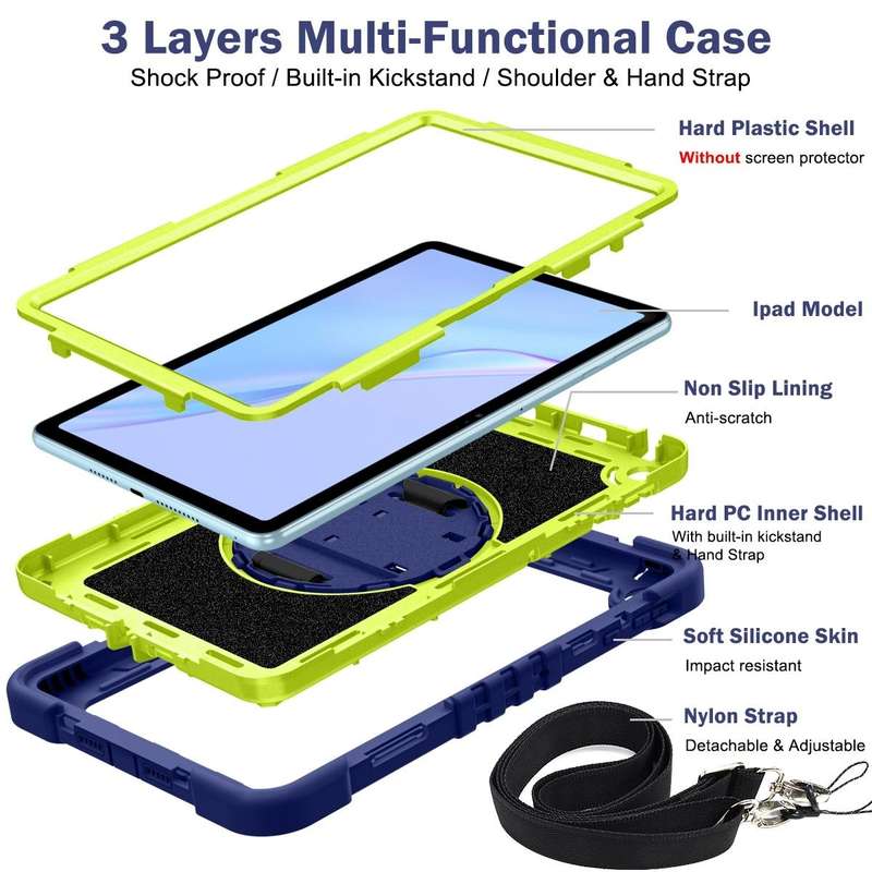For Huawei MatePad SE 10.4 360 Degree Rotation PC Contrast Silicone Tablet Case(Navy Blue + Yello...