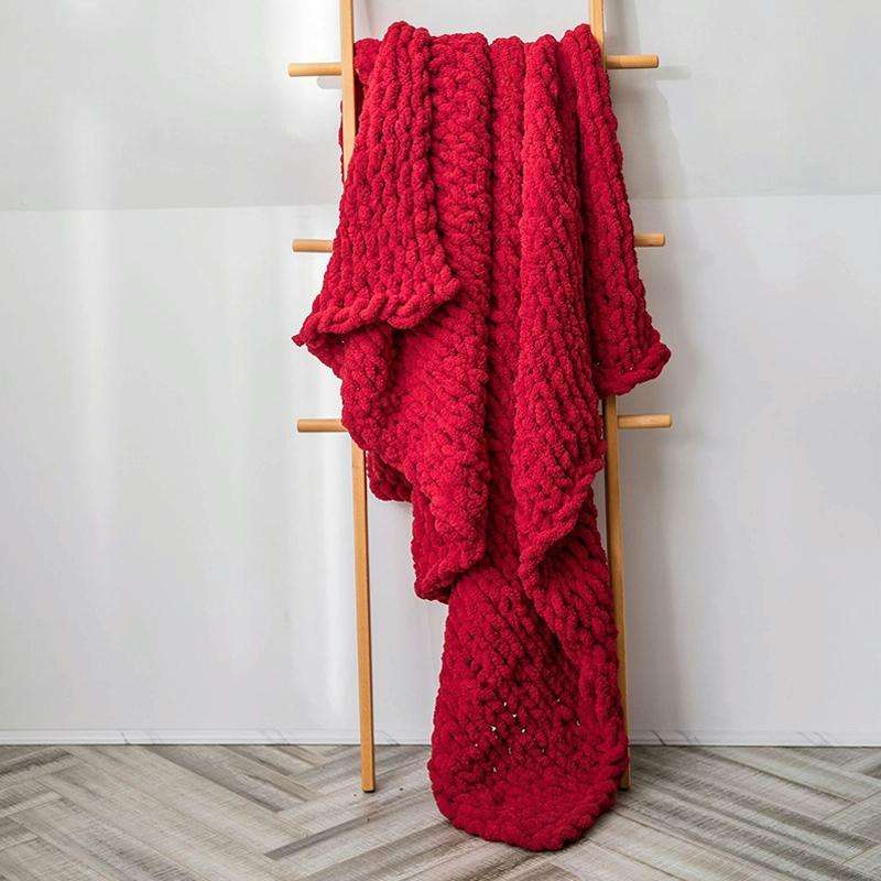 Handmade Thick Wool Knitted Blanket Sofa Chenille Stick Knitted Blanket, Size: 80 x 100 CM(Scarlet)
