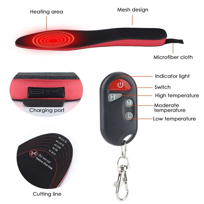Rechargeable Electric Heating Insole Wireless Remote Control Smart Thermal Insole,Size:Medium(34-...
