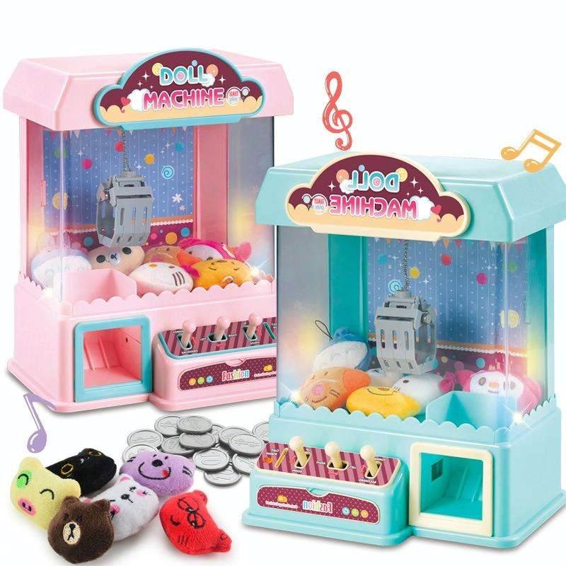 Children Household Claw Machine Toy Electric Light Music Clip Doll Catching Game Machine(Pink)