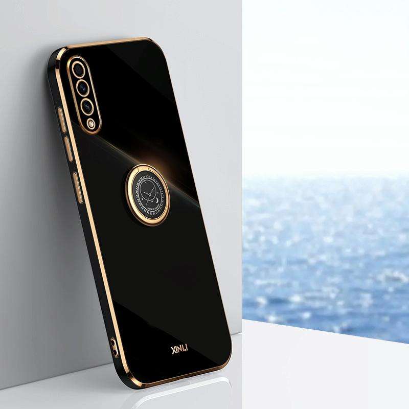 For Samsung Galaxy A50 XINLI Straight Edge 6D Electroplate TPU Phone Case with Ring Holder(Black)