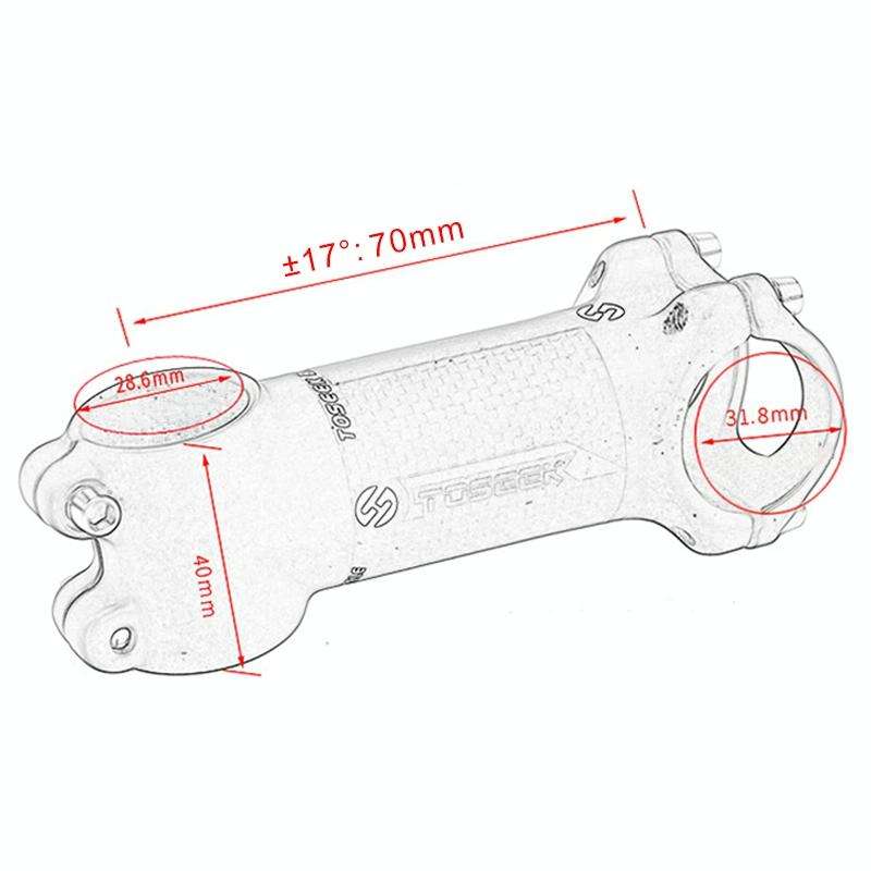 TOSEEK Road Mountain Bike Ultra-light Handlebar Stem Riser Faucet, Size: 17 Degree, 70mm (Gloss)
