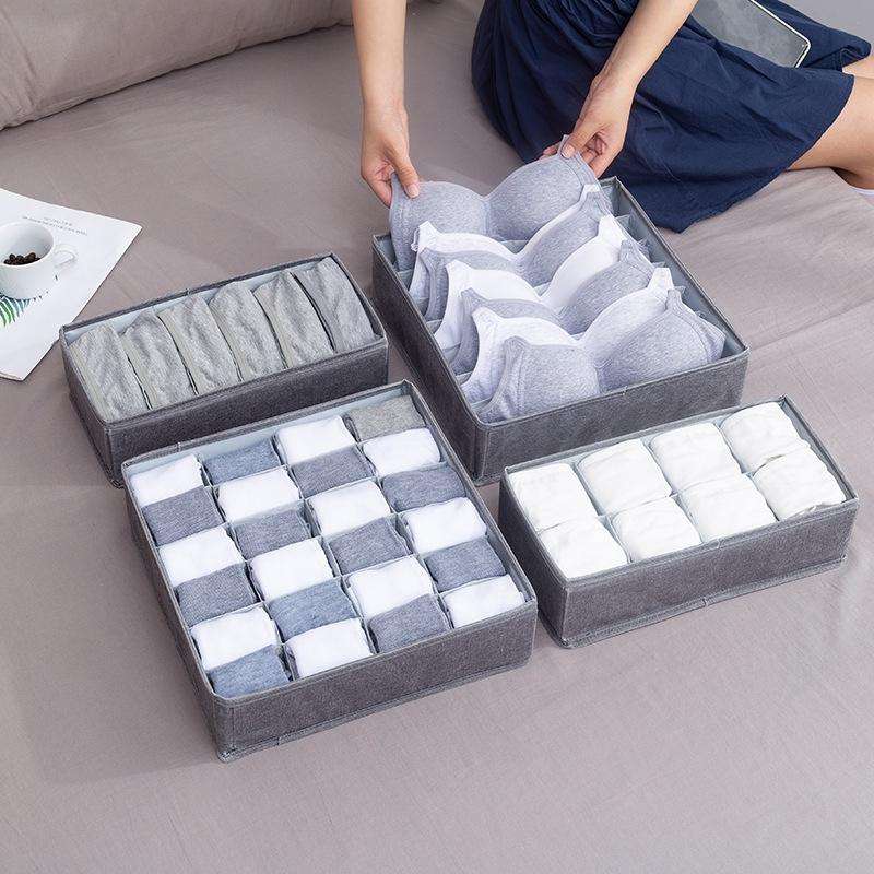 Foldable Drawer Clothes Storage Box, Spec: 6 Grids (Linen)