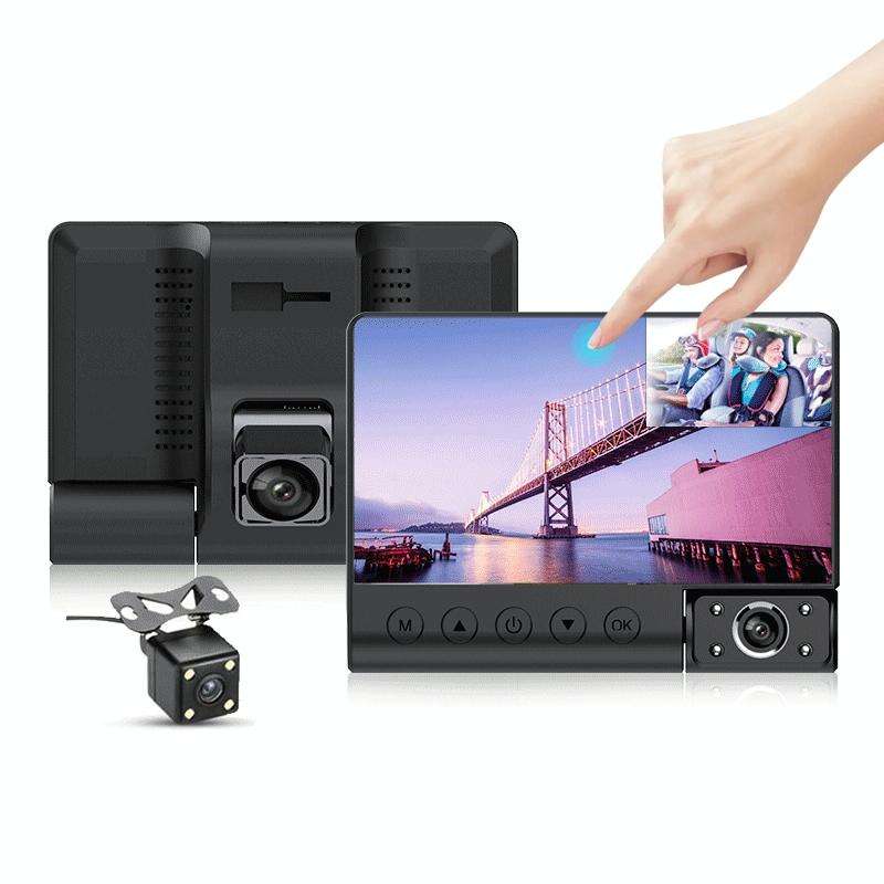 4 inch Touch Screen Car Rearview Mirror HD 1080P Three Recording Driving Recorder DVR Support Mot...