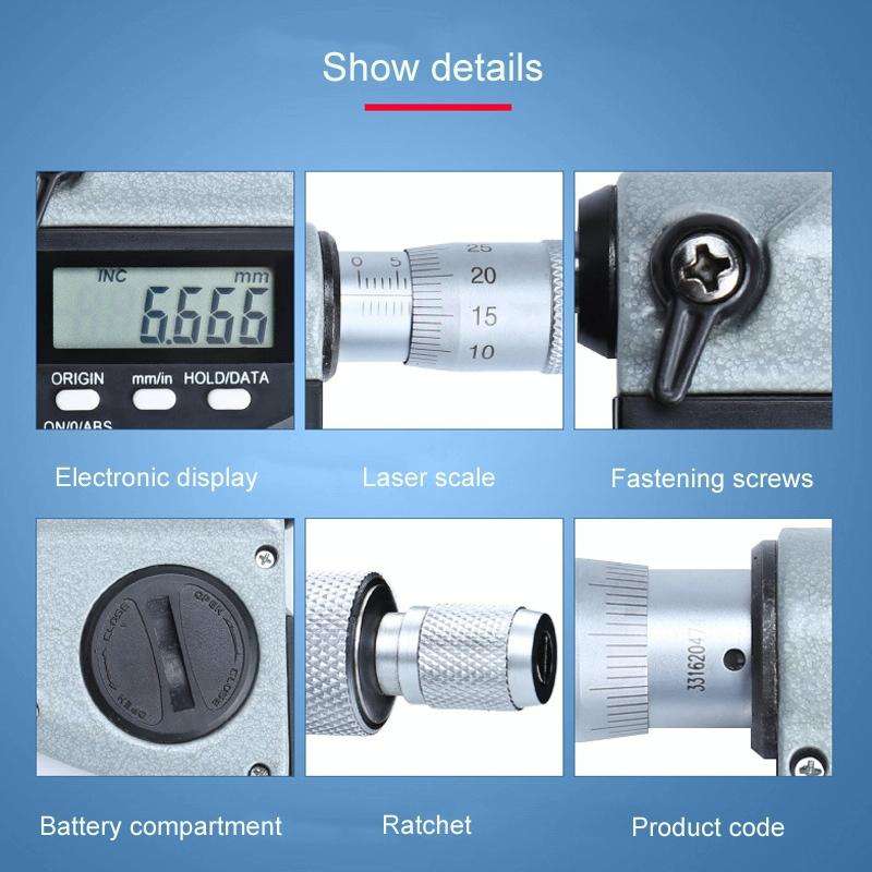 Digital Display Outer Diameter Micrometer 0.001mm High Precision Electronic Spiral Micrometer Thi...