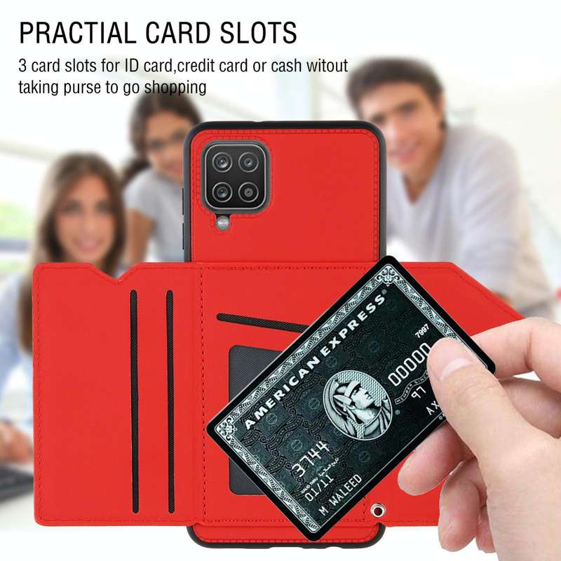 For Samsung Galaxy A12 Skin Feel PU + TPU + PC Back Cover Shockproof Case with Card Slots & Holde...