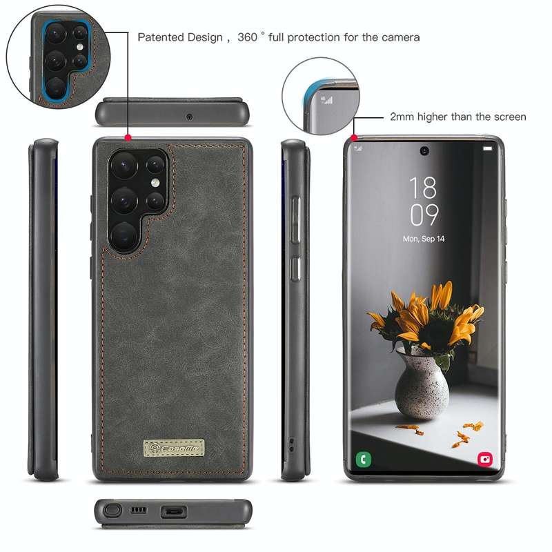 For Samsung Galaxy S22 Ultra 5G CaseMe-007 Detachable Multifunctional Leather Phone Case(Black)