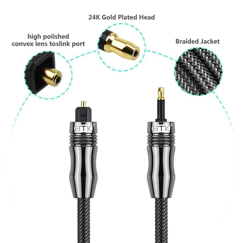 EMK OD6.0mm 3.5mm Digital Sound Toslink to Mini Toslink Digital Optical Audio Cable, Length:2m