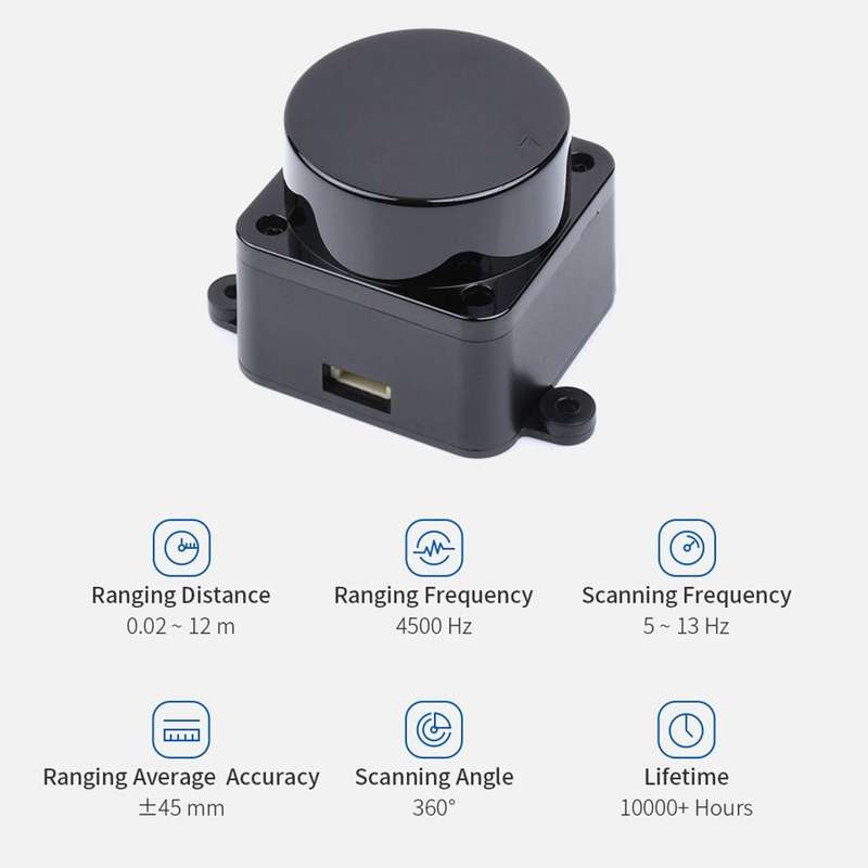 Waveshare D300 Developer Kit, DTOF Laser Ranging Sensor, 360 Omni-Directional Lidar, UART Bus
