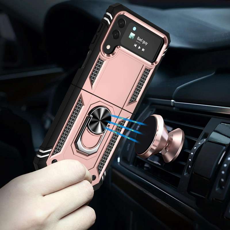 For Samsung Galaxy Z Flip4 Shockproof TPU + PC Phone Case with Holder(Rose Gold)