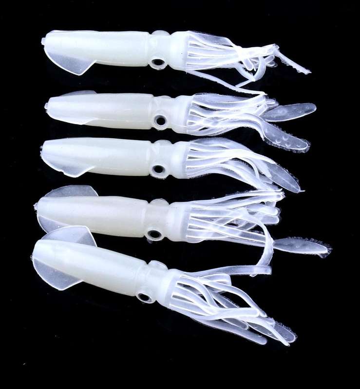 HENGJIA 5PCS Luminous Squids Plastic Soft Baits Artificial Fishing Lures Bionic Fishing Bait, Len...