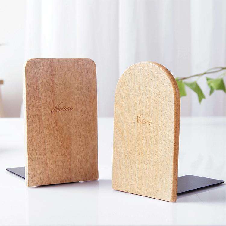 Anti-skid Bookends Shelf Holder Book Nature Wood Stand(Round)