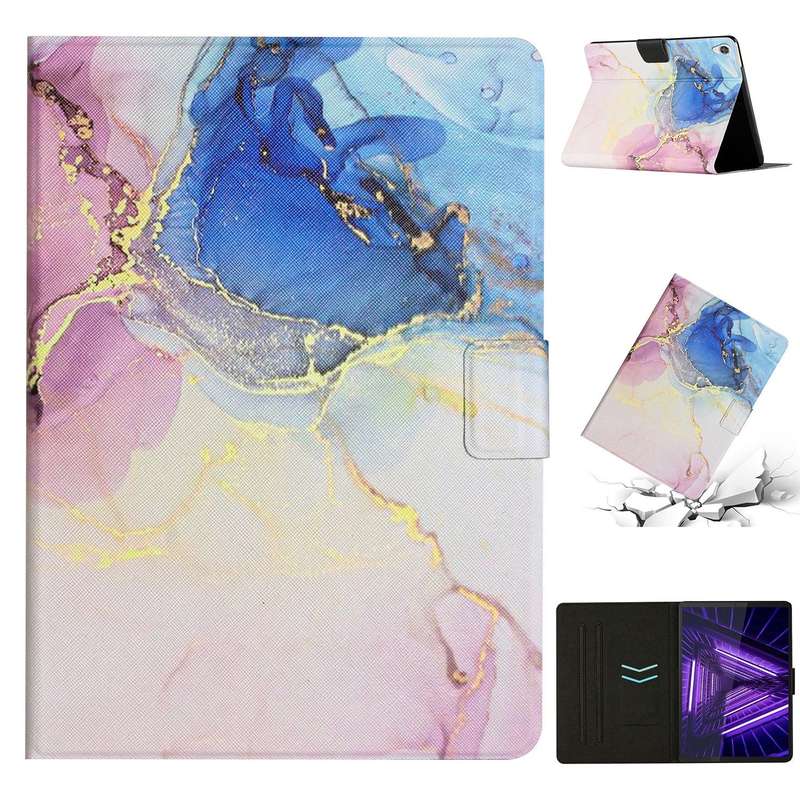 For Lenovo Tab M10 3rd Gen Marble Pattern Smart Leather Tablet Case(Pink Blue)