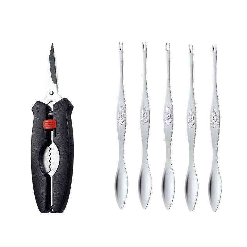 Crab Tool 304 Stainless Steel Crab Fork Crab Scissors Crab Needle,Style: 5 Fork 1 Knife