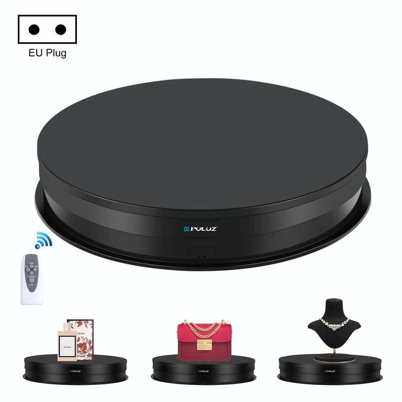 PULUZ 30cm Adjusting Speed Rotating Turntable Display Stand, Load 10-15kg, EU Plug (Black)