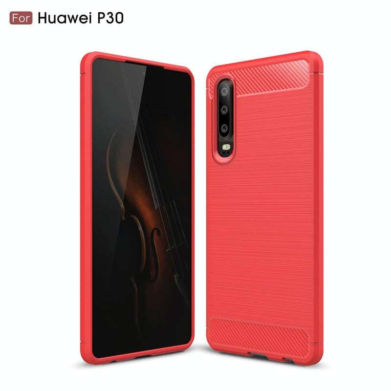 Brushed Texture Carbon Fiber Shockproof TPU Case for Huawei P30 (Red)