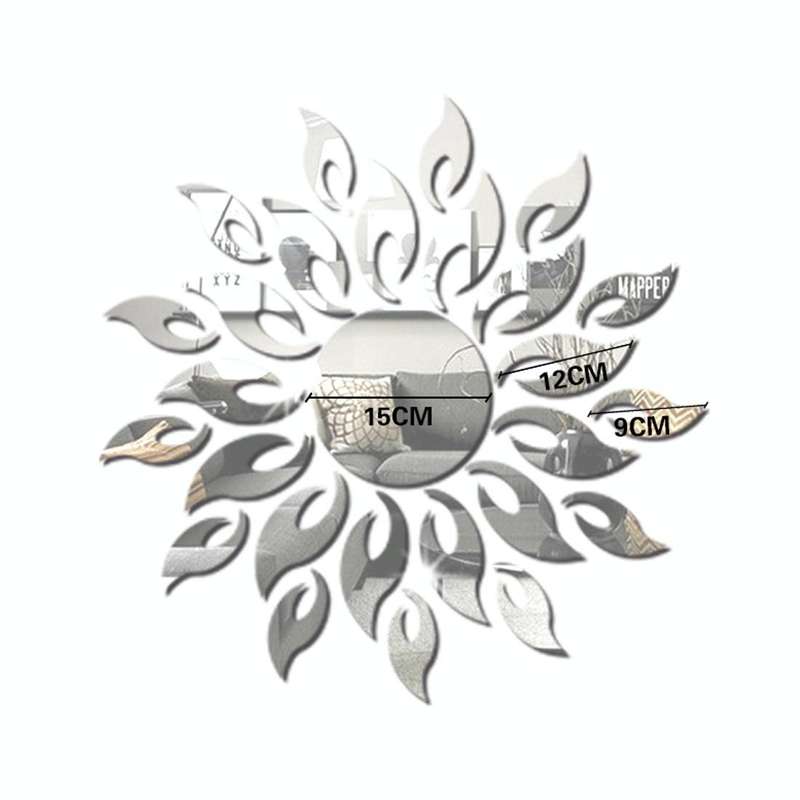 Sunflower Mirror Wall Sticker Bedroom Living Room Decoration Wall Stickers(Silver)