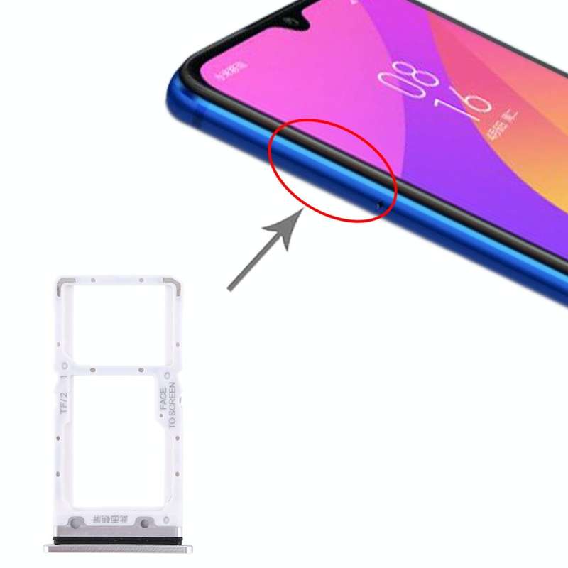SIM Card Tray + SIM Card Tray / Micro SD Card Tray for Xiaomi Mi CC9 (Silver)
