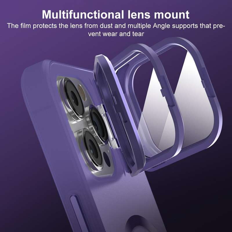 For iPhone XR Skin Feel CD Texture MagSafe Lens Holder Phone Case(Dark Purple)