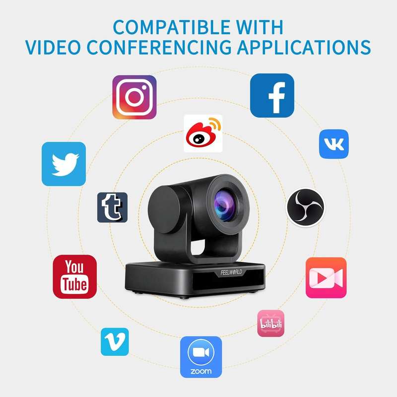 FEELWORLD USB10X 10X Optical Zoom 1080P USB PTZ Video Conference Camera, EU and US Plug(Black)