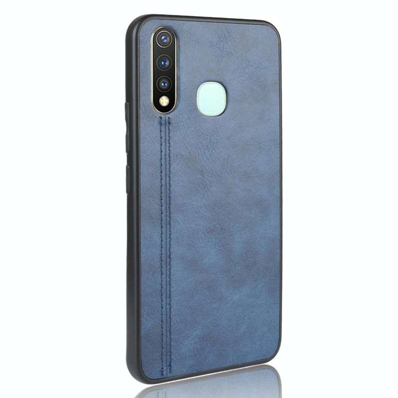 For Vivo Y19 Shockproof Sewing Cow Pattern Skin PC + PU + TPU Case(Blue)