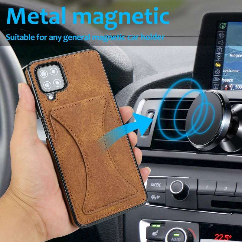 For Samsung Galaxy A12 Ultra-thin Shockproof Protective Case with Holder(Brown)