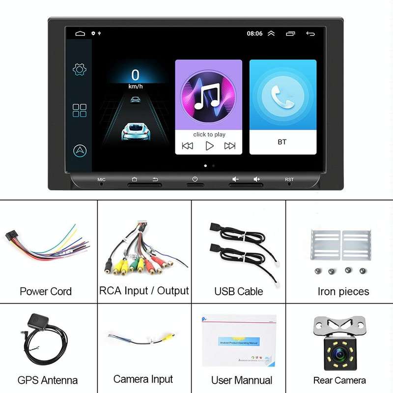 7 inch Carplay GPS Navigation Reverse Integrated Machine, Style: Standard+8 Light Camera(1+16G)