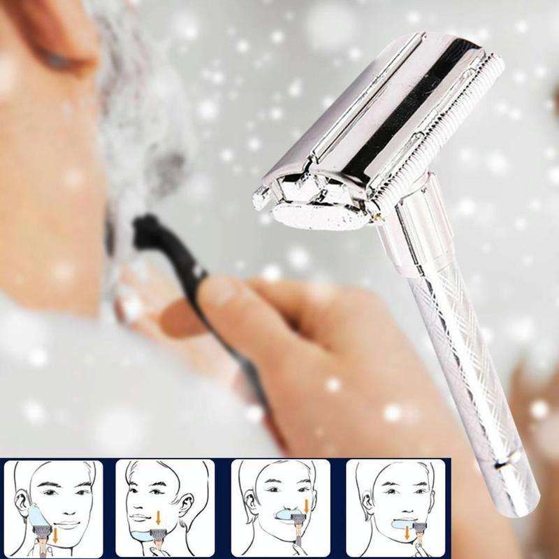 2 PCS Adjustable Safety Classic Stainless Steel Razor Men Safety Double Edge Blade Shaving