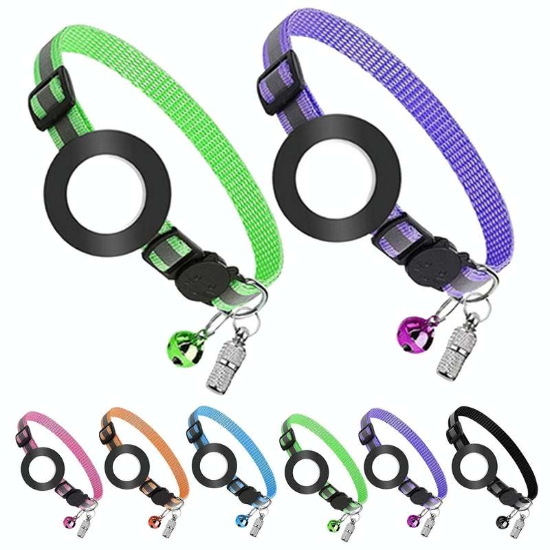 Pet Anti Lost Address Pendant Collar with Bell for Airtag(Pink)