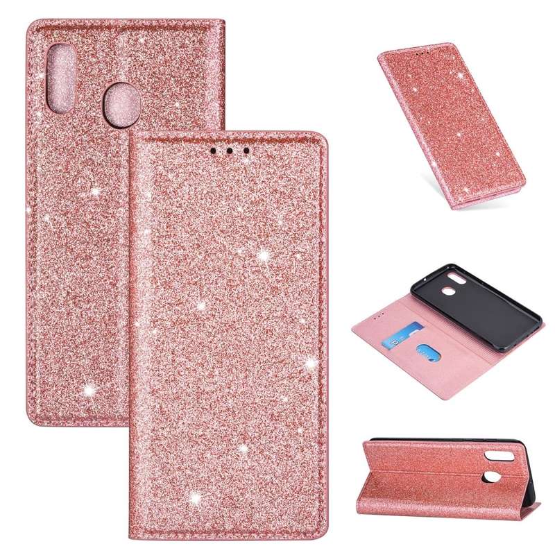 For Samsung Galaxy A20 / A30 Ultrathin Glitter Magnetic Horizontal Flip Leather Case with Holder ...