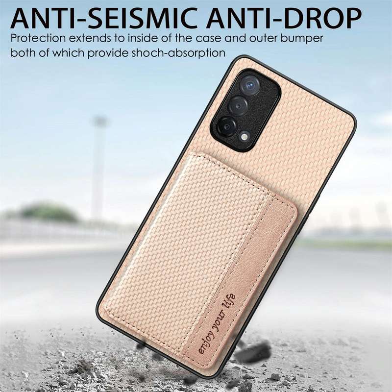 For OPPO A74 5G Carbon Fiber Magnetic Card Bag Phone Case(Green)