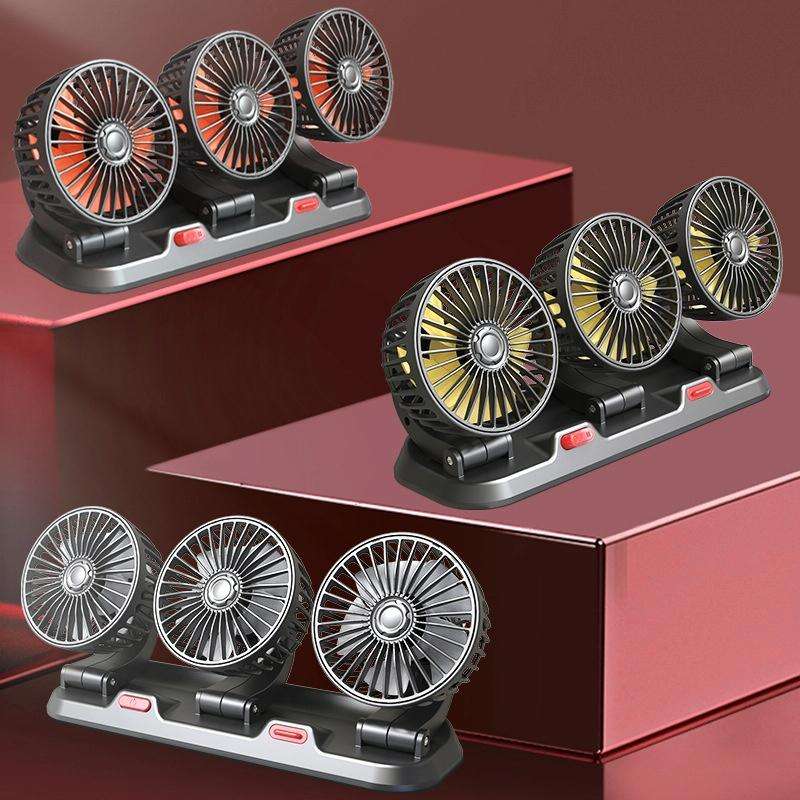 F4310 360-Degree Rotating Adjustable Car Three-Head Fan, Style:12V Cigarette Lighter