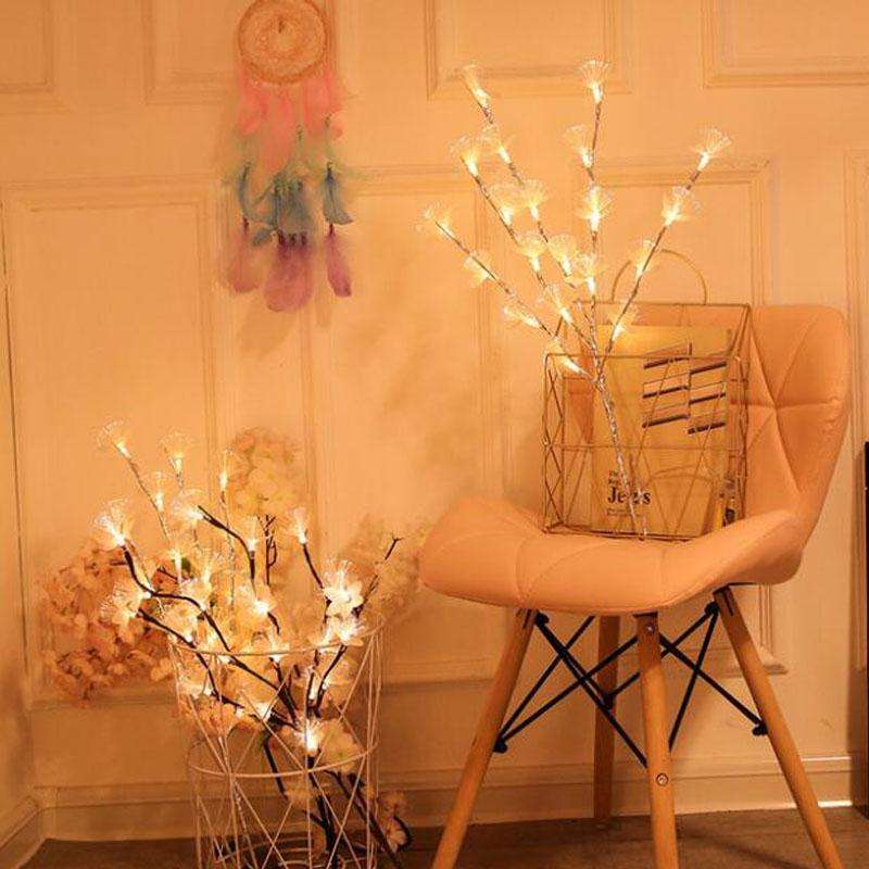 LED Fiber Optic Flower Twig Light String Room Bedroom Romantic Decoration Lantern(Brown Branches)