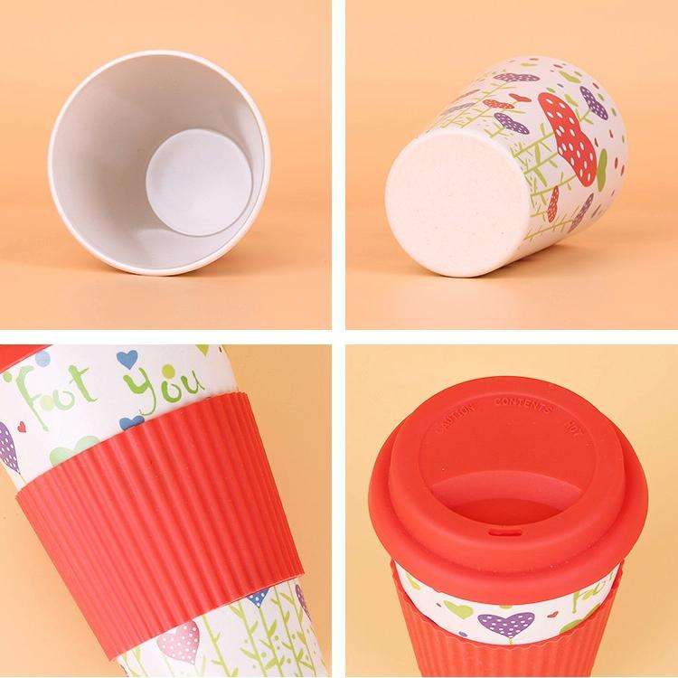 400ML Reusable Bamboo Fibre Coffee Cups Silicone Eco Friendly Travel Coffee Mugs(Red)
